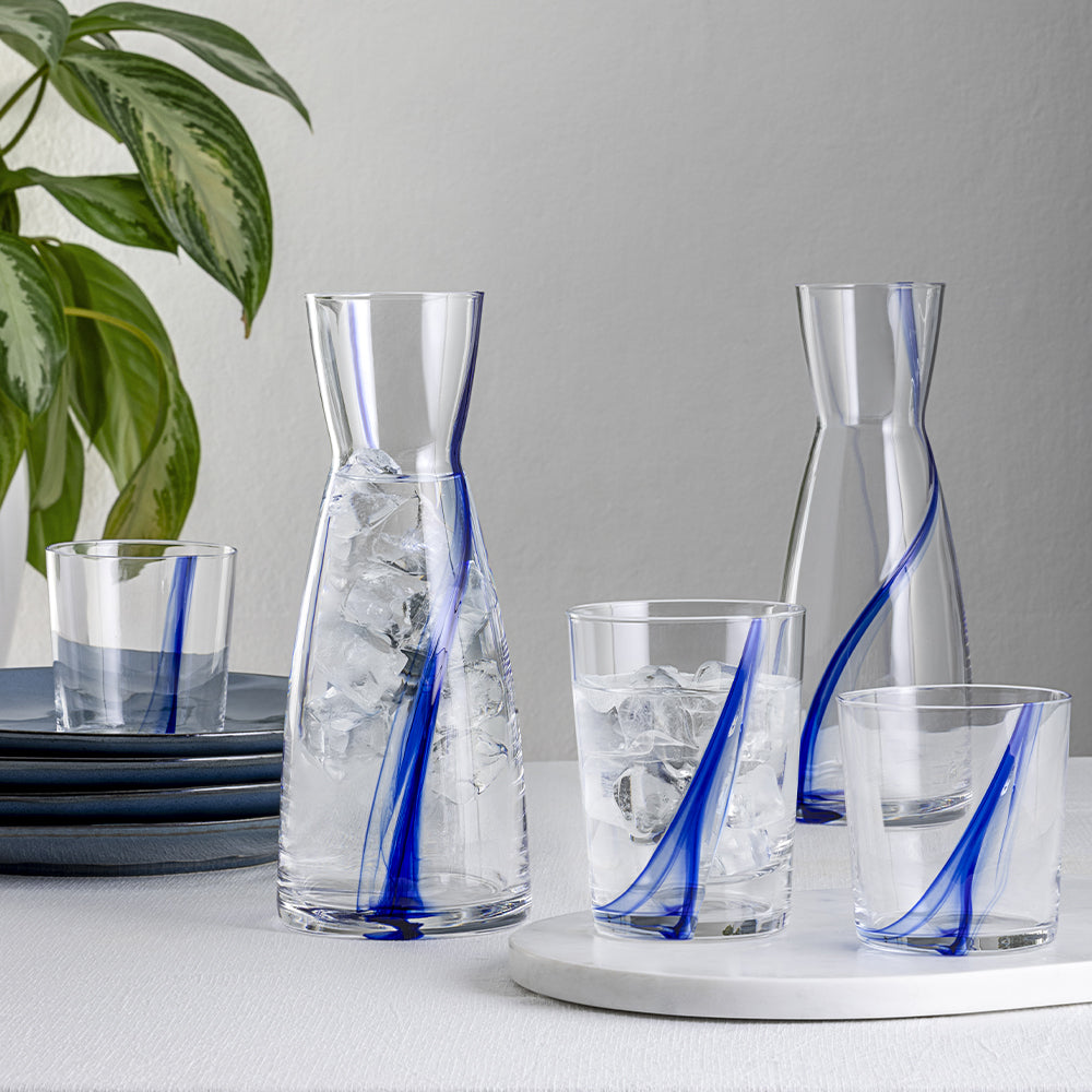 35.5 cl - Bormioli Rocco Stria Blu Bicchiere Acqua In Vetro - Set 12 Pz