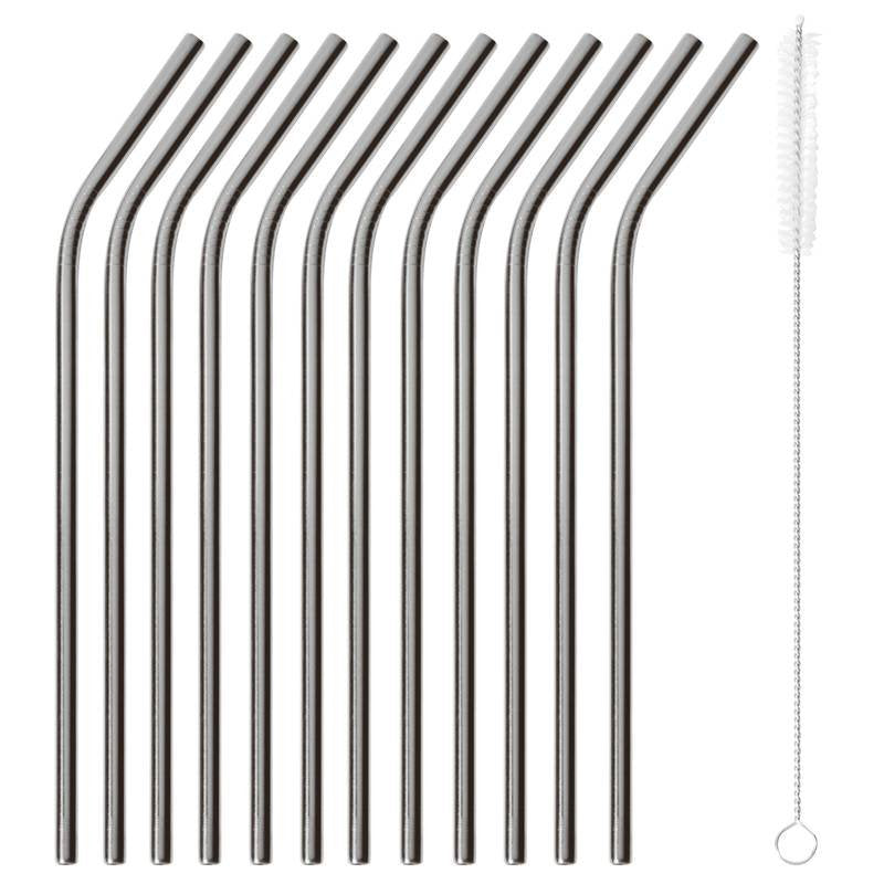 21 5 Cm Paderno Cannucce Riutilizzabili Curve In Acciaio Inox Con Scovolino Set 12 Pz