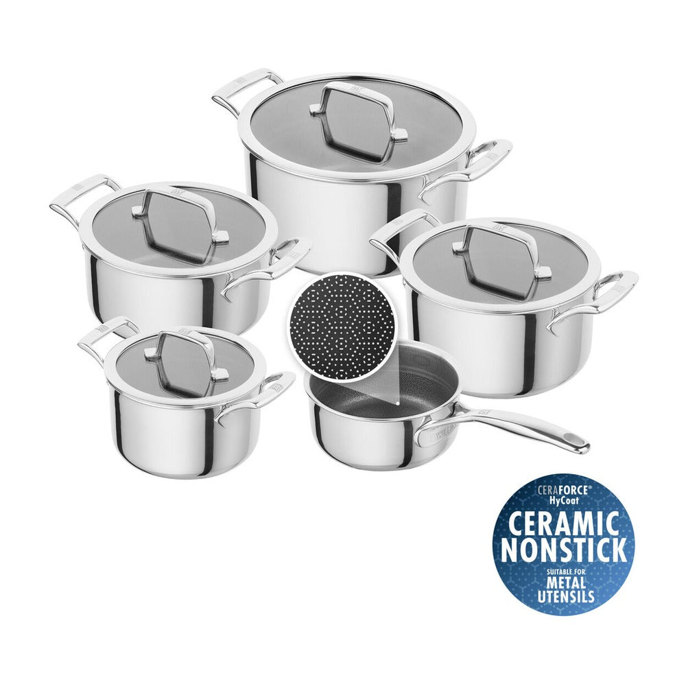 Zwilling Peak Batteria Pentole Antiaderenti In Acciaio Inox Con Rivestimento Ceraforce Hycoat - Set 5 Pz