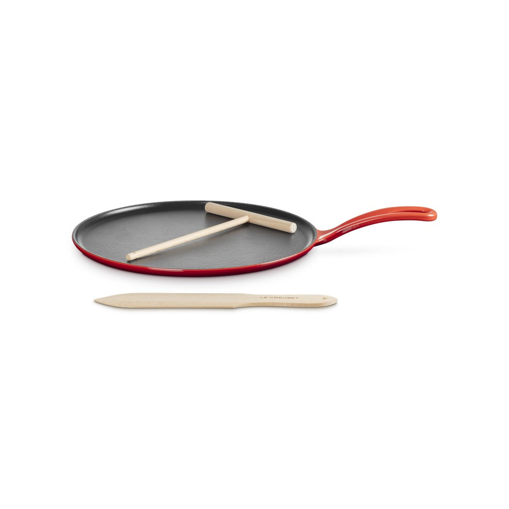 27 cm - Round Cast Iron Crepe Maker with Wooden Spatula