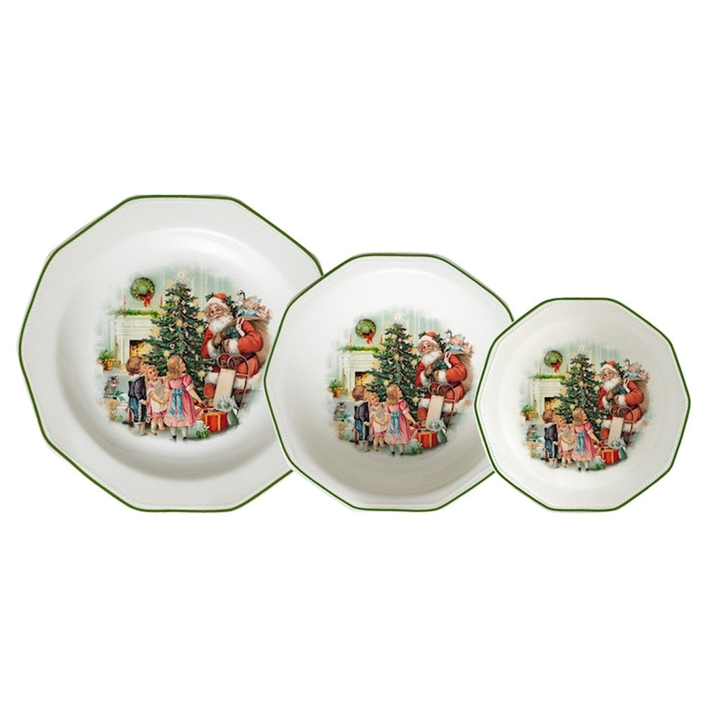 H&H Christmas Cheer Servizio Piatti Natalizio In Porcellana - Set 18 Pz