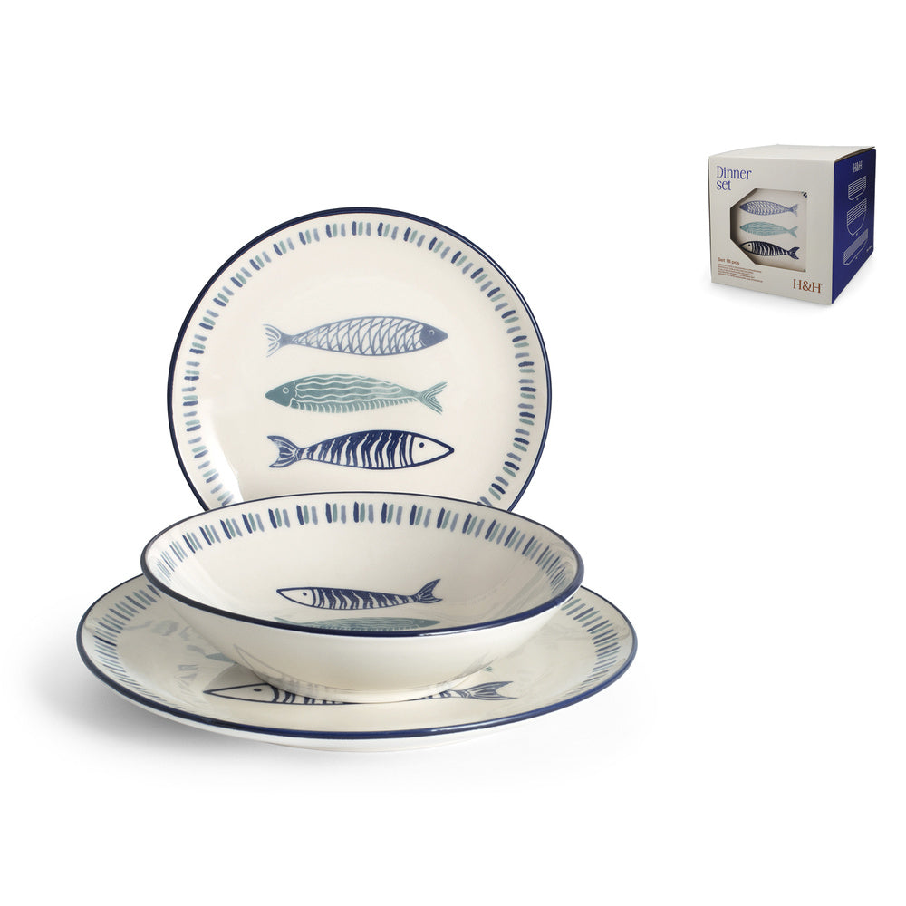H&H Sardinas Servizio Piatti In Stoneware - Set 18 Pz