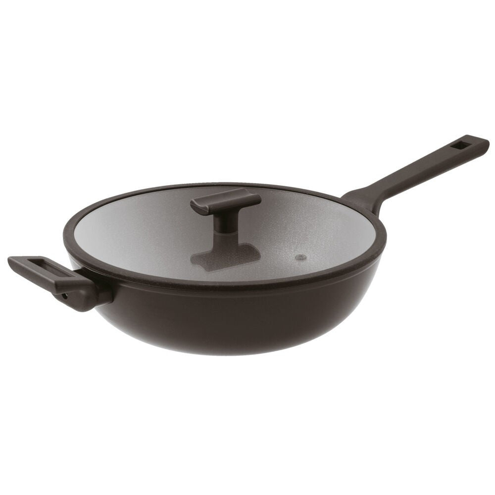 30 cm - Sambonet Titan Pro Double Induction Wok Antiaderente In Alluminio Con Coperchio In Vetro