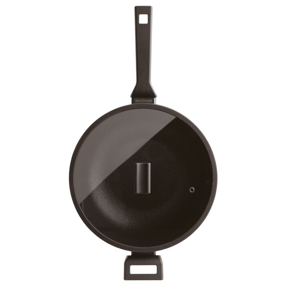 30 cm - Sambonet Titan Pro Double Induction Wok Antiaderente In Alluminio Con Coperchio In Vetro