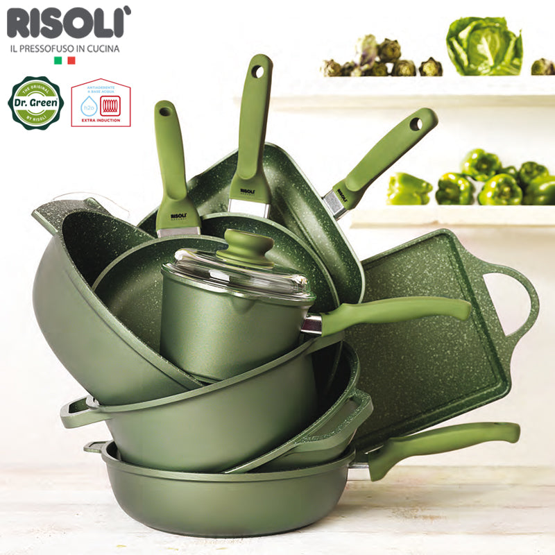 16 Cm Risoli Dr Green Stone Casseruola Con Manico Antiaderente In Alluminiocon Coperchio In Vetro