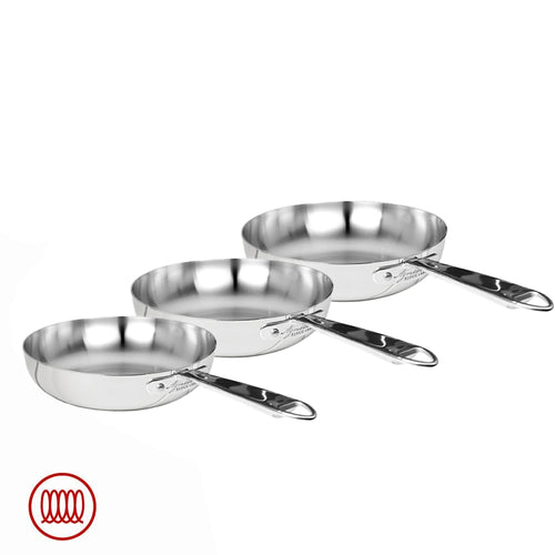 Alu-Inox 3-Ply Hohe Ausgestellte Pfannen mit Verchromtem AluInox Rohrgriff Set 3 Stk