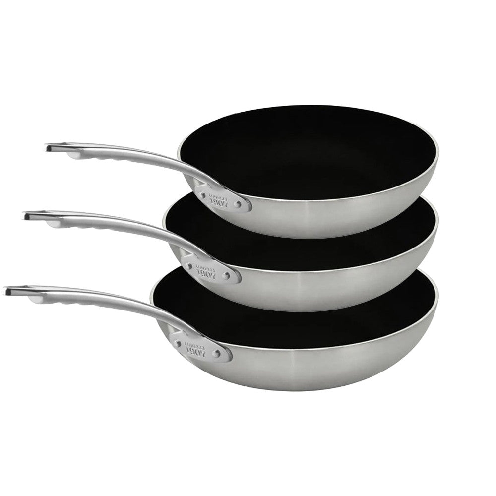 28-24-20 cm - Agnelli Induction Chef 2-Ply Tris Padelle Alte Antiaderenti In Alluminio Con Manico Acciaio Inox - Set 3 Pz