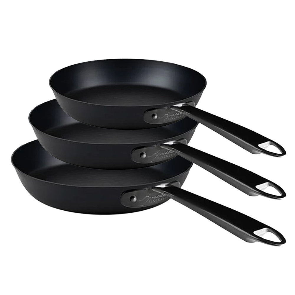 28-24-20 cm - Agnelli Ferro Tris Padelle Alte In Ferro Con Manico Acciaio Inox - Set 3 Pz