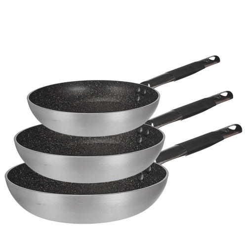 28-24-20 cm - Agnelli Effetto Pietra Tris Padelle Basse Svasate Antiaderenti In Alluminio Con Manico Cool Inox - Set 3 Pz