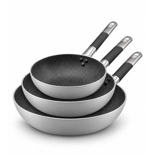 28-24-20 cm - Agnelli SharkSkin Set de 3 poêles hautes Évasées Antiadhésifs En Aluminium avec Manche Cool Inox - Set 3 pièces