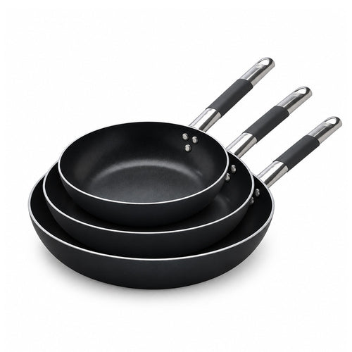 32-28-24 cm - Agnelli AlBlack Tris Padelle Alte Svasate Antiaderenti Induzione In Alluminio Con Manico Cool Inox - Set 3 Pz