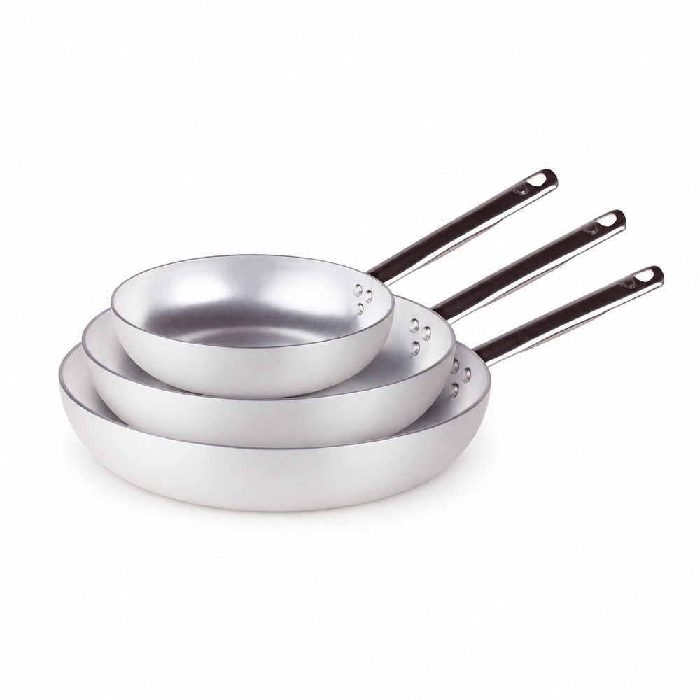 24-28-32 cm - Agnelli Alluminio 3mm Professionale Tris Padelle Alte Svasate In Alluminio Con Manico Tubolare - Set 3 Pz