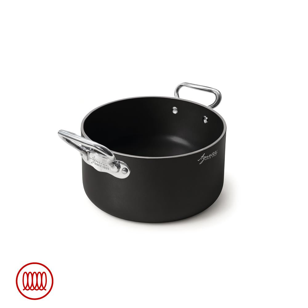 Agnelli AlBlack 1907 Casseruola Alta Induzione In Alluminio Antiaderente 5mm Con 2 Maniglie Inox