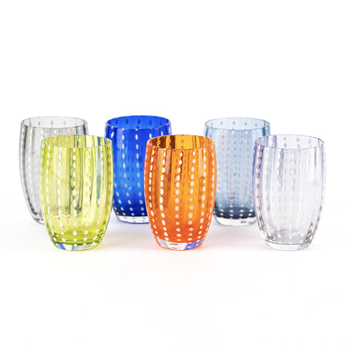32 cl - Perle Bicchiere Acqua Pallini Bianchi in Vetro - Set 6 Pezzi