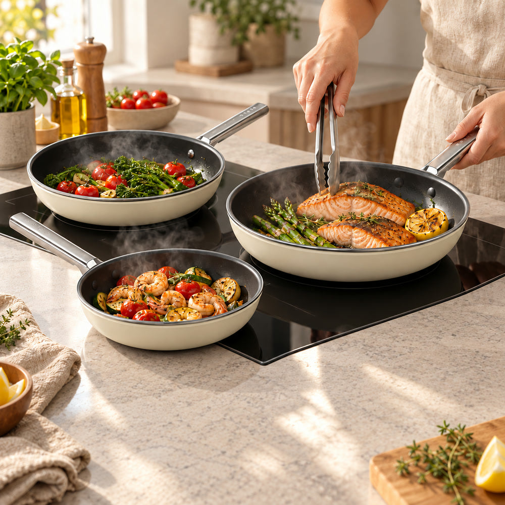 20-24-28 cm - Cookware Set de Sartenes Bajas de Aluminio con Revestimiento Cerámico - Set de 3