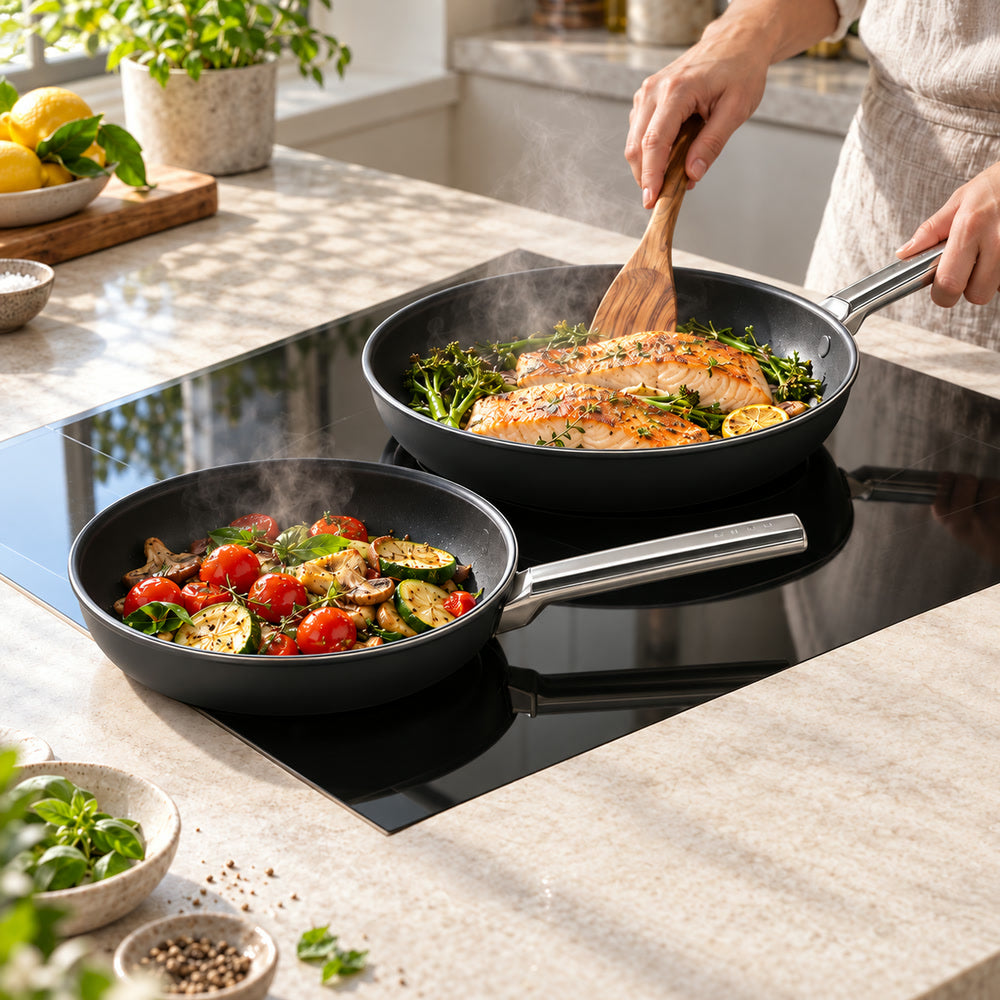 24-28 cm - Cookware Set de Sartenes Bajas de Aluminio con Revestimiento Cerámico - Set de 2