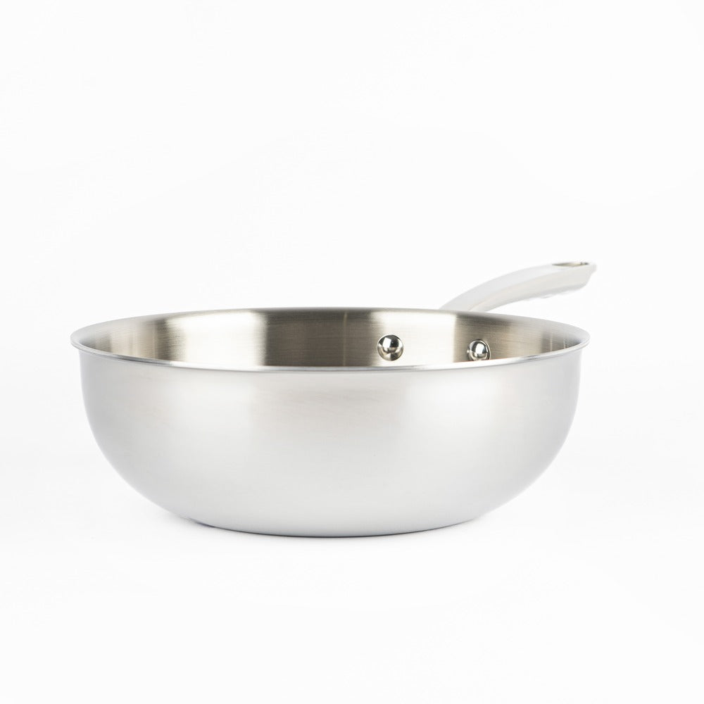 Alu-Inox 3-Ply Padella Alta Da Mantecatura Con Manico In AluInox Lucida