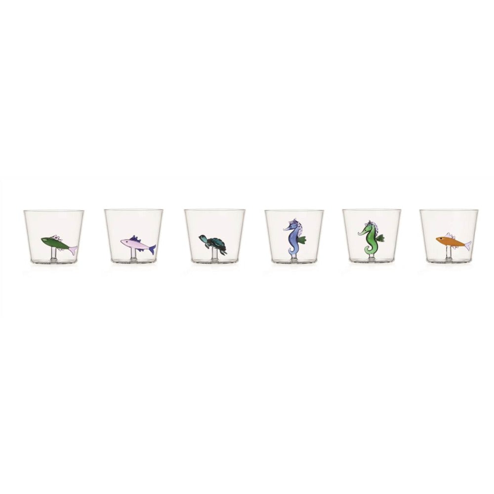 30 cl - Marine Garden Bicchiere Acqua Pesci Con Alghe in Vetro Borosilicato - Set 6 Pezzi