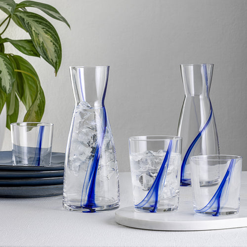 107.5 cl - Bormioli Rocco Stria Blu Caraffa Acqua In Vetro - Set 6 Pz