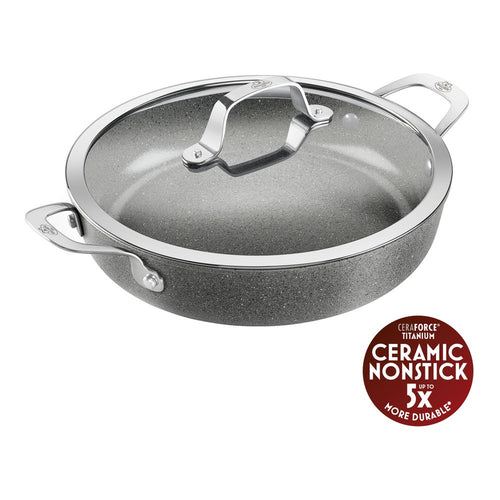 28 cm - Ballarini Salina Ceramic Tegame Basso Antiaderente Con Coperchio In Alluminio