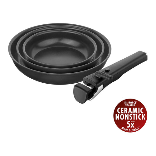 Zwilling Unlock Ceramic Titanium Set Padelle Impilabili Con Manico Rimovibile In Alluminio - Set 4 Pz