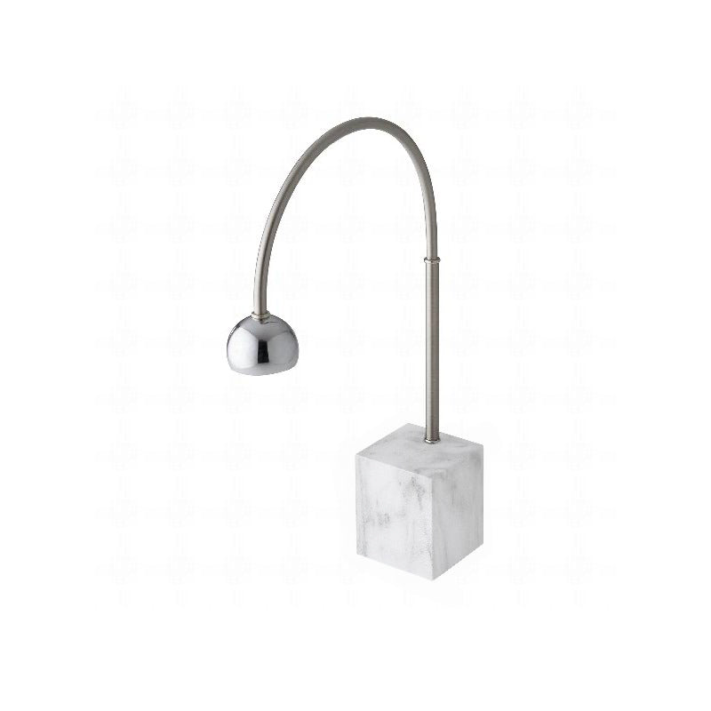 Essentia Leonardo Aside Lampada Da Tavolo In Acciaio Con Base Effetto Marmo Bianco