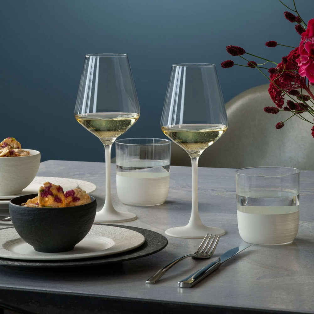 38 cl - Villeroy & Boch Manufacture Rock Blanc Calice Vino Bianco In Vetro Cristallino - Set 4 Pz