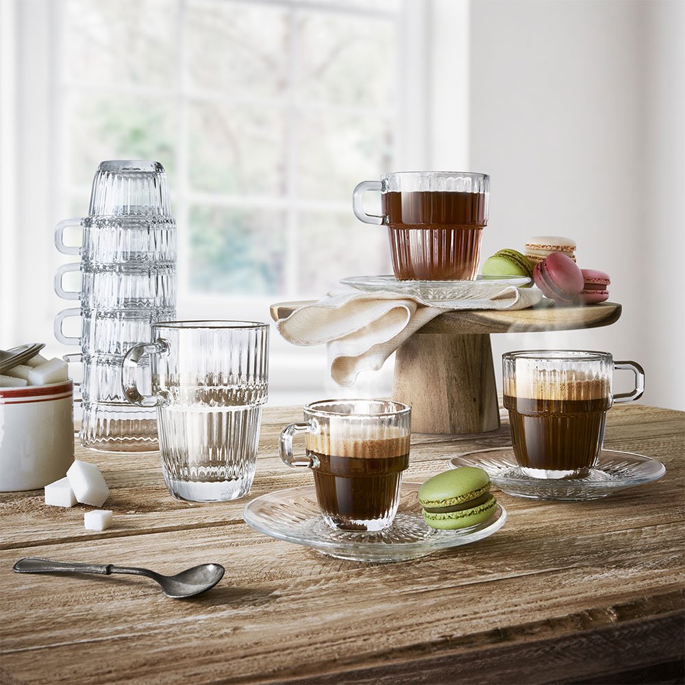14 cm - Bormioli Rocco Barshine Espresso Piattino Tazzina Caffè In Vetro Set 6 Pz