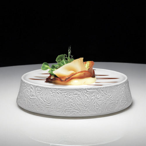 23.4 cm - Essentia Damasco Piatto Piano Gourmet Rialzato In Porcellana Set 2 Pz
