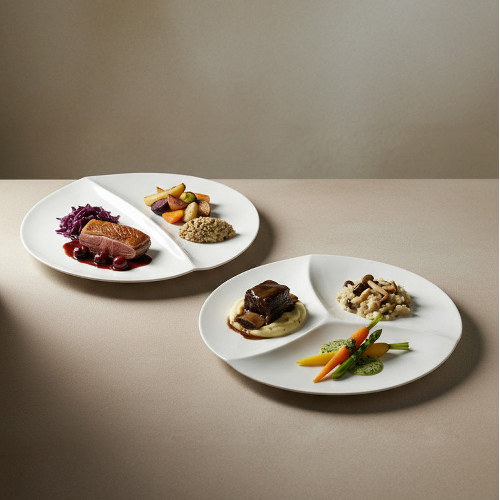 31.2 - Essentia Trio Piatto Presentazione 3 Scomparti In Porcellana Set 4 Pz