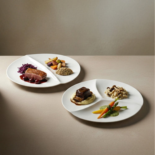 31.2 - Essentia Trio Piatto Presentazione 3 Scomparti In Porcellana Set 4 Pz