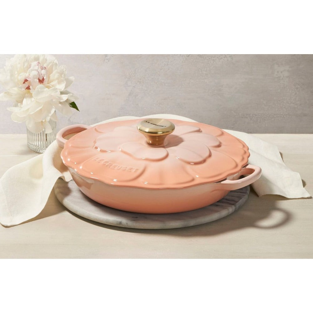 26 cm - Le Creuset Evolution Tegame Basso Rotondo Con Coperchio a Fiore In Ghisa Vetrificata