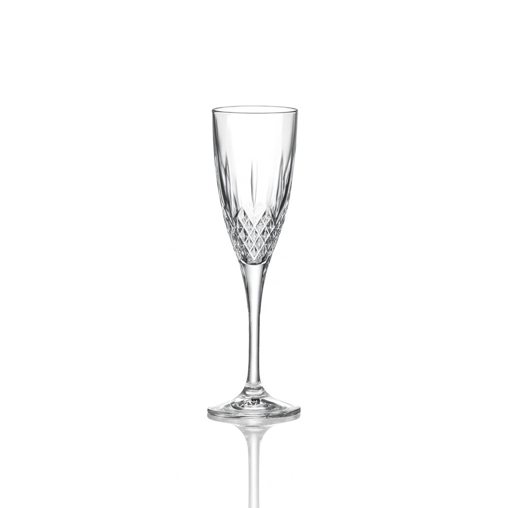 15.9 cl - RCR Cristalleria Italiana London Calice Flute In Vetro Cristallino Luxion Set 6 Pz