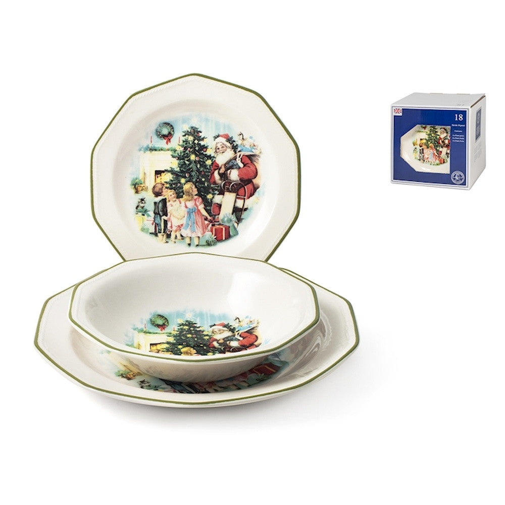 H&H Christmas Cheer Servizio Piatti Natalizio In Porcellana - Set 18 Pz