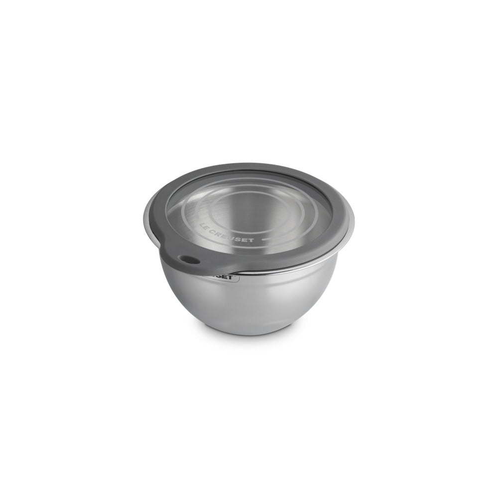 Le Creuset Acciaio Inox Ciotola per Impasto In Acciaio Inox Con Coperchio in Vetro e Bordo In Silicone