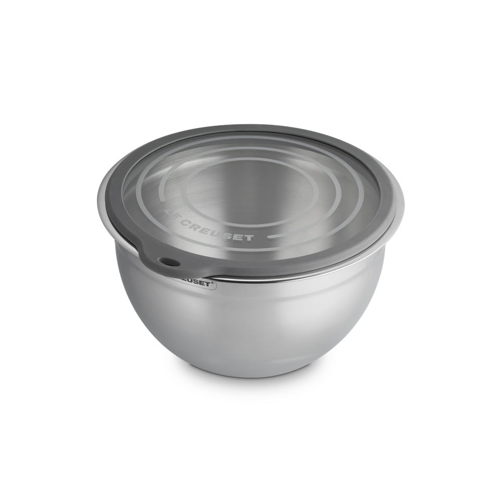 Le Creuset Acciaio Inox Ciotola per Impasto In Acciaio Inox Con Coperchio in Vetro e Bordo In Silicone