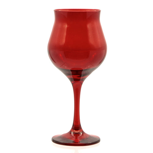 37 cl - Pasabahce Wavy Red Calice Vino Rosso In Vetro Colorato Set 6 Pz