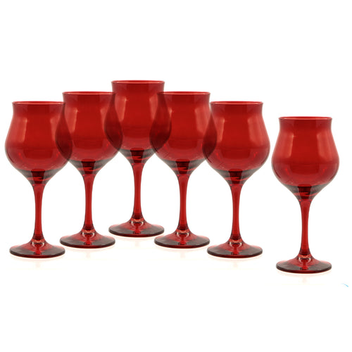 37 cl - Pasabahce Wavy Red Calice Vino Rosso In Vetro Colorato Set 6 Pz