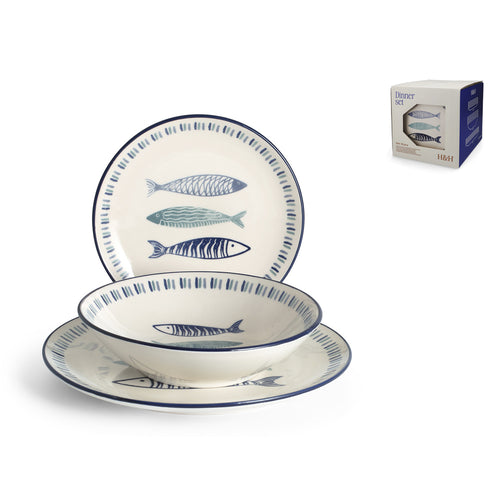 H&H Sardinas Servizio Piatti In Stoneware - Set 18 Pz