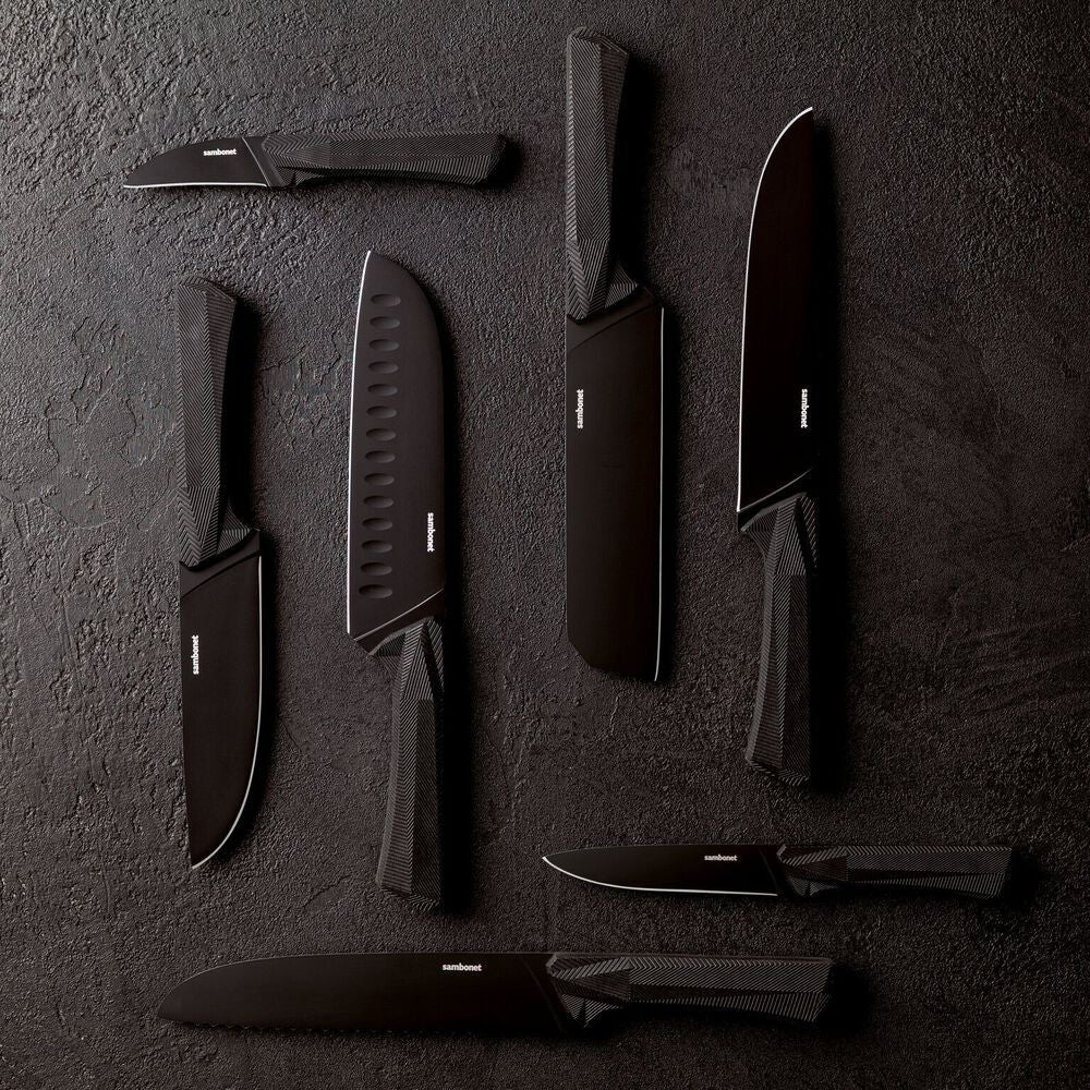 20 cm - Sambonet Black Edge Coltello Cucina In Acciaio Inox Manico In Nylon