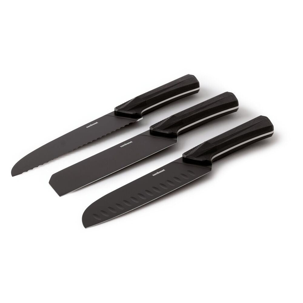 20 cm - Sambonet Black Edge Coltello Pane In Acciaio Inox Manico In Nylon