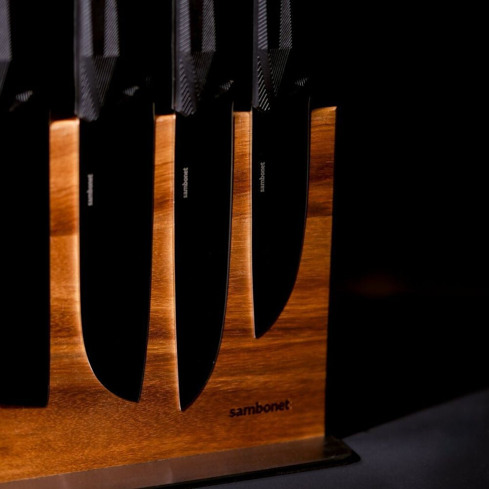 30x10 cm - Sambonet Black Edge Ceppo Coltelli Cucina Magnetico In Legno Di Acacia