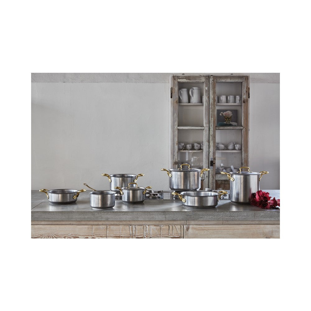 Sambonet 1965 Vintage Casseruola Alta Con Coperchio In Acciaio Inox Manici In Ottone