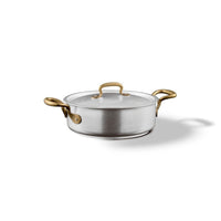 Sambonet 1965 Vintage Casseruola Bassa Con Coperchio In Acciaio Inox Manici In Ottone