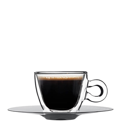 6.5 cl - Thermic Glass Taza de Café Espresso de Vidrio Térmico Con Platillo de Acero Inoxidable - Set 2 Pz
