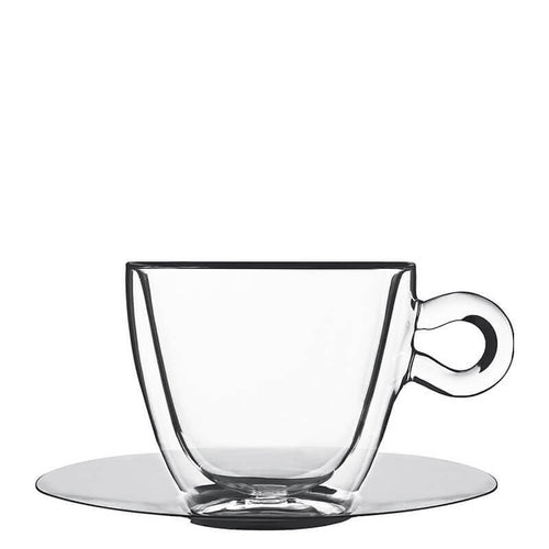 30 cl - Thermic Glass Multipurpose Mug In Thermal Glass With Stainless Steel Saucer - Set 2 Pieces