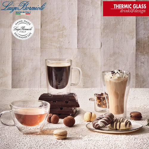 30 cl - Thermic Glass Multipurpose Mug In Thermal Glass With Stainless Steel Saucer - Set 2 Pieces