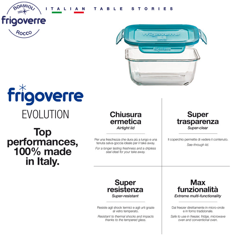 18X14 Cm Bormioli Rocco Frigoverre Evolution Contenitore Per Alimenti Ermetico Rettangolare In Vetro