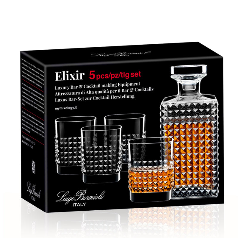 Mixology Elixir Whiskey Set Bottle And Glasses - Set 5 Pieces