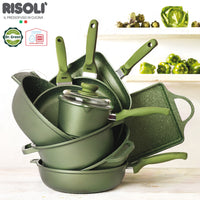 24 Cm Risoli Dr Green Stone Extra Induction Casseruola Bassa Antiaderente In Alluminio Con Coperchio